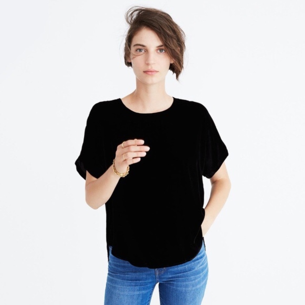 Black Madewell Velvet Tulip-Hem Top size Large